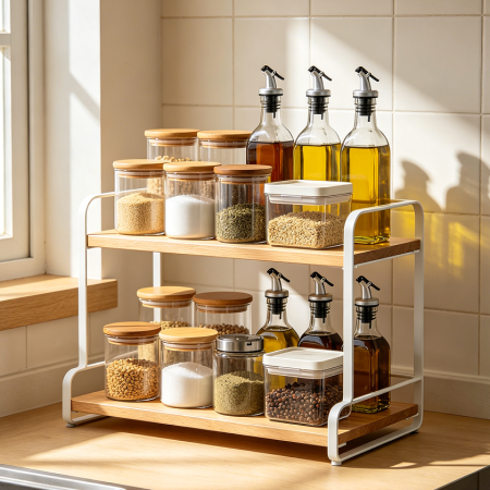 Two Tier Kitchen Seasoning Storage Rack Shelf